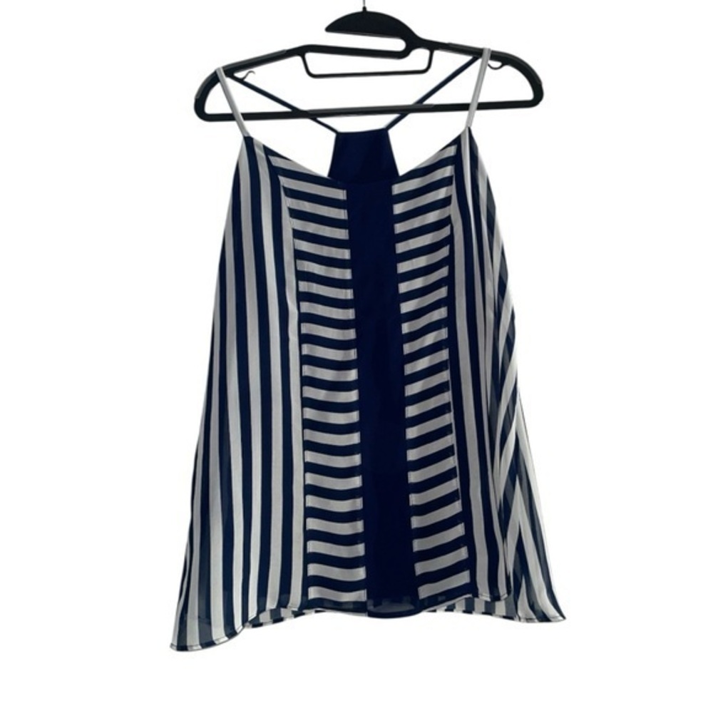 New York & Company Navy and White Striped Tank Top Size S